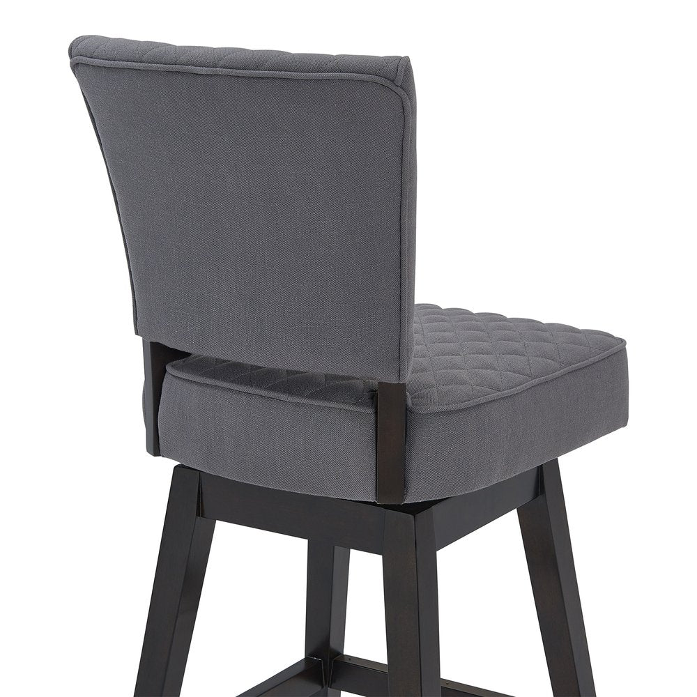 26" Gray and Espresso Fabric and Solid Wood Counter Height Swivel Bar Chair