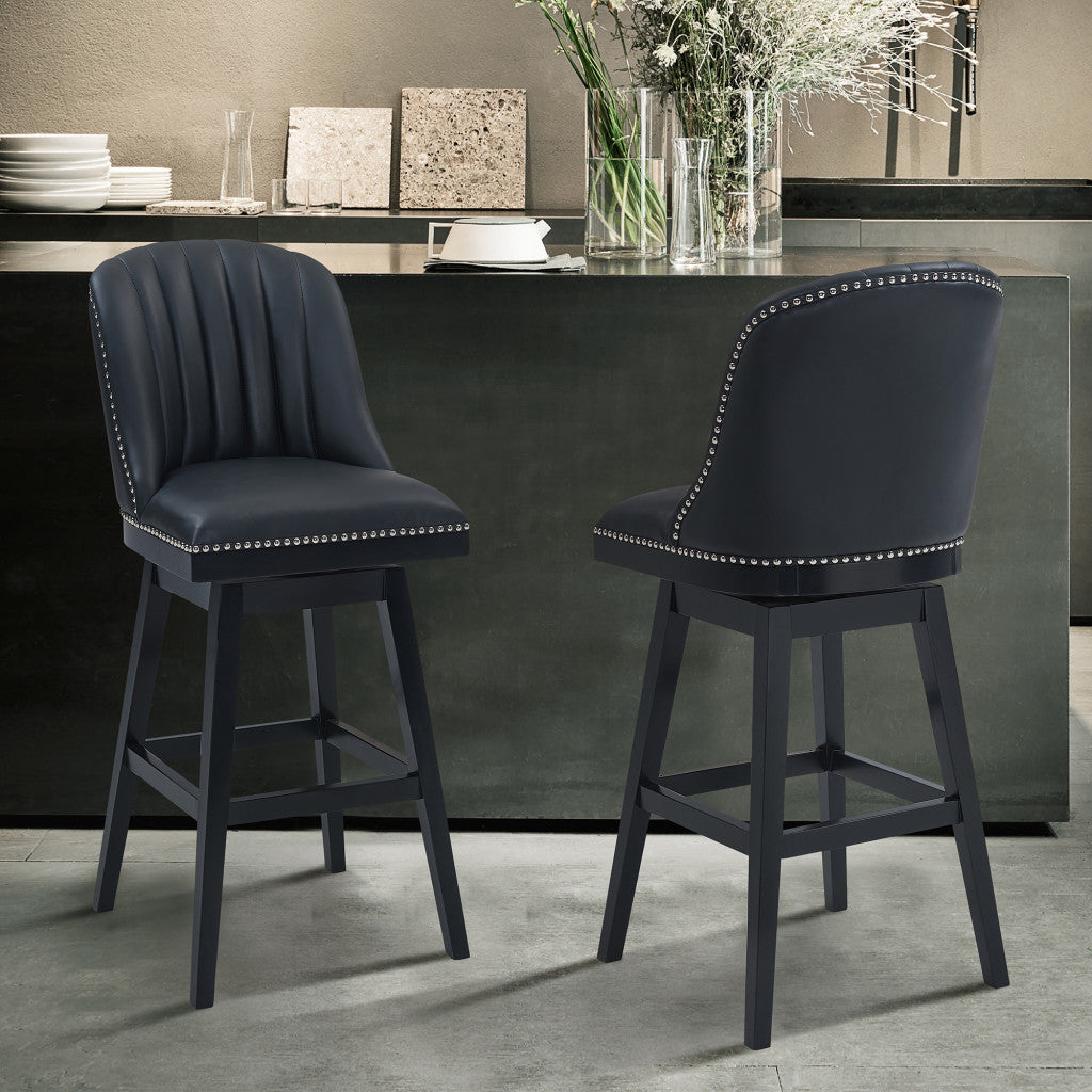 27" Black Solid Wood Counter Height Swivel Bar Chair