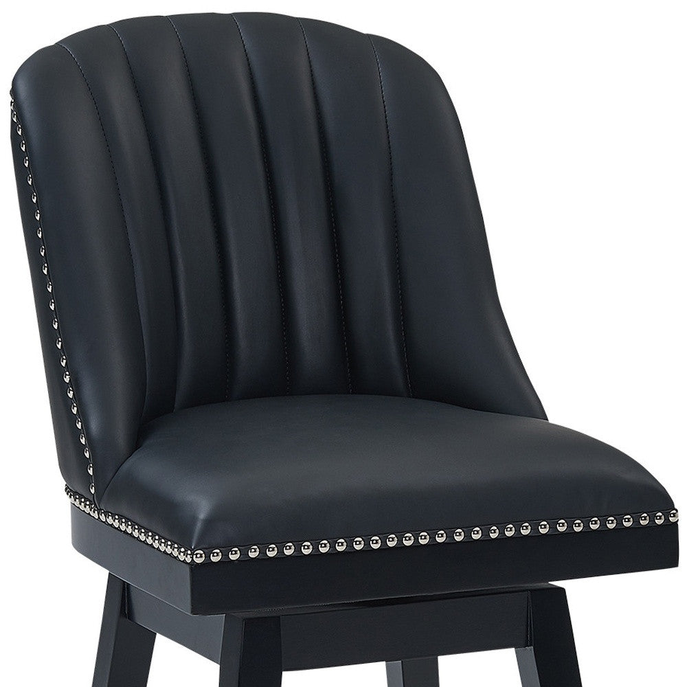 27" Black Solid Wood Counter Height Swivel Bar Chair