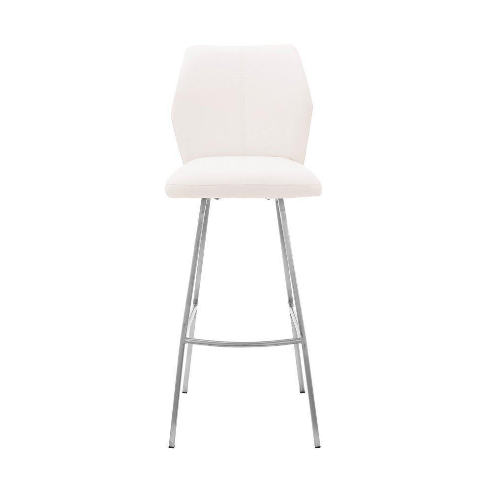 26" White And Silver Faux Leather And Fabric And Iron Counter Height Bar Chair