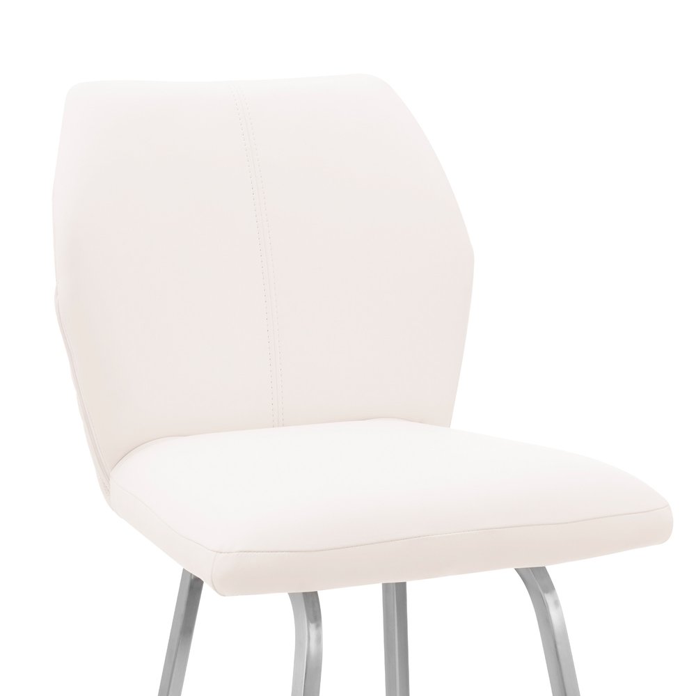 26" White And Silver Faux Leather And Fabric And Iron Counter Height Bar Chair