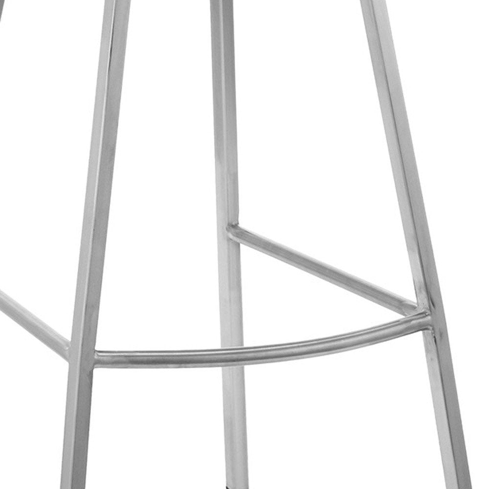 26" White And Silver Faux Leather And Fabric And Iron Counter Height Bar Chair