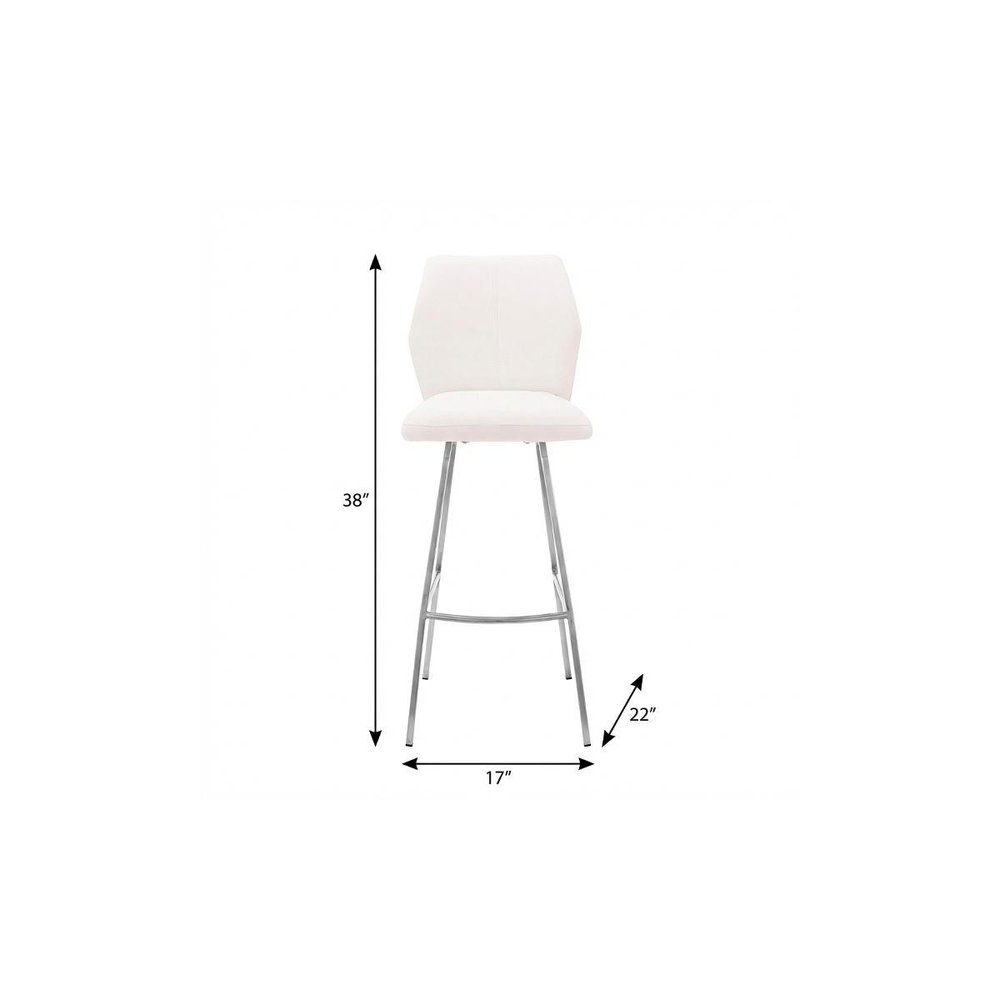26" White And Silver Faux Leather And Fabric And Iron Counter Height Bar Chair