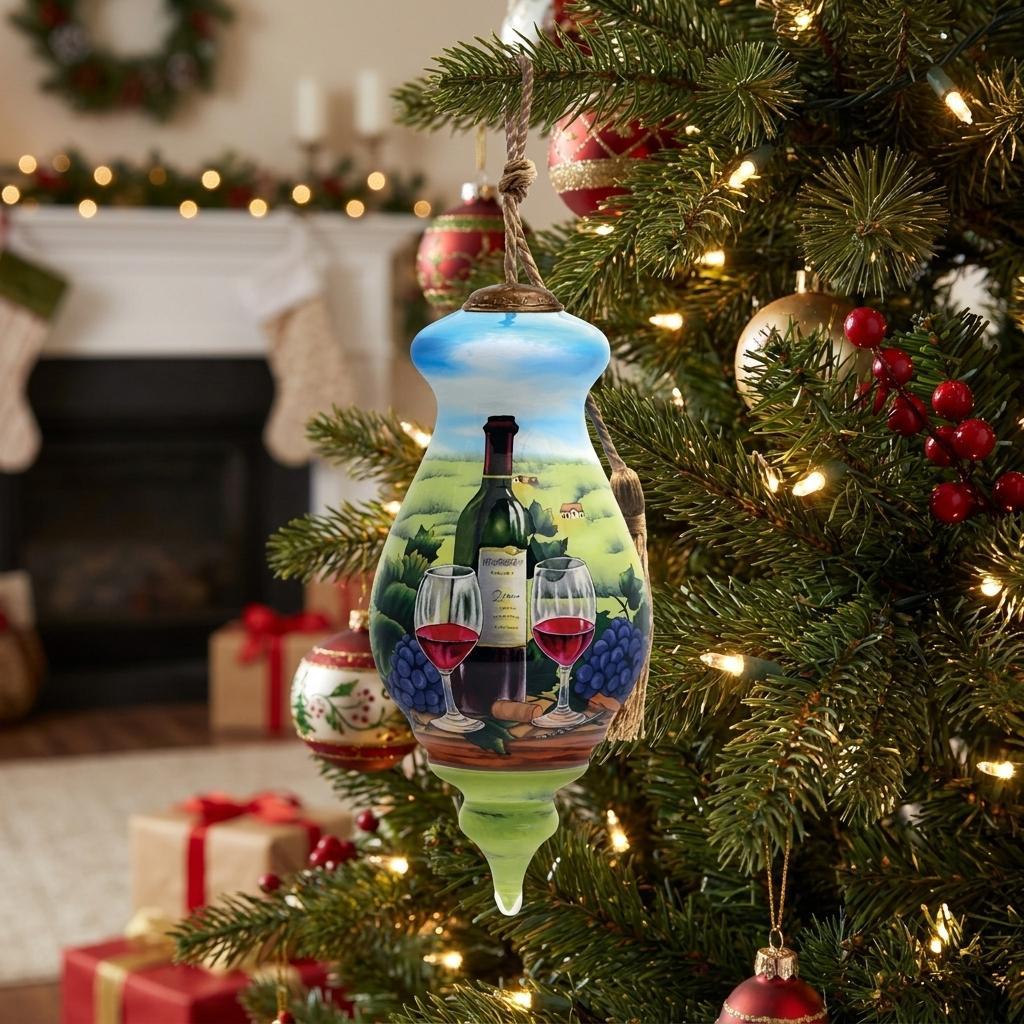 A day at the Vineyard Hand Painted Mouth Blown Glass Ornament