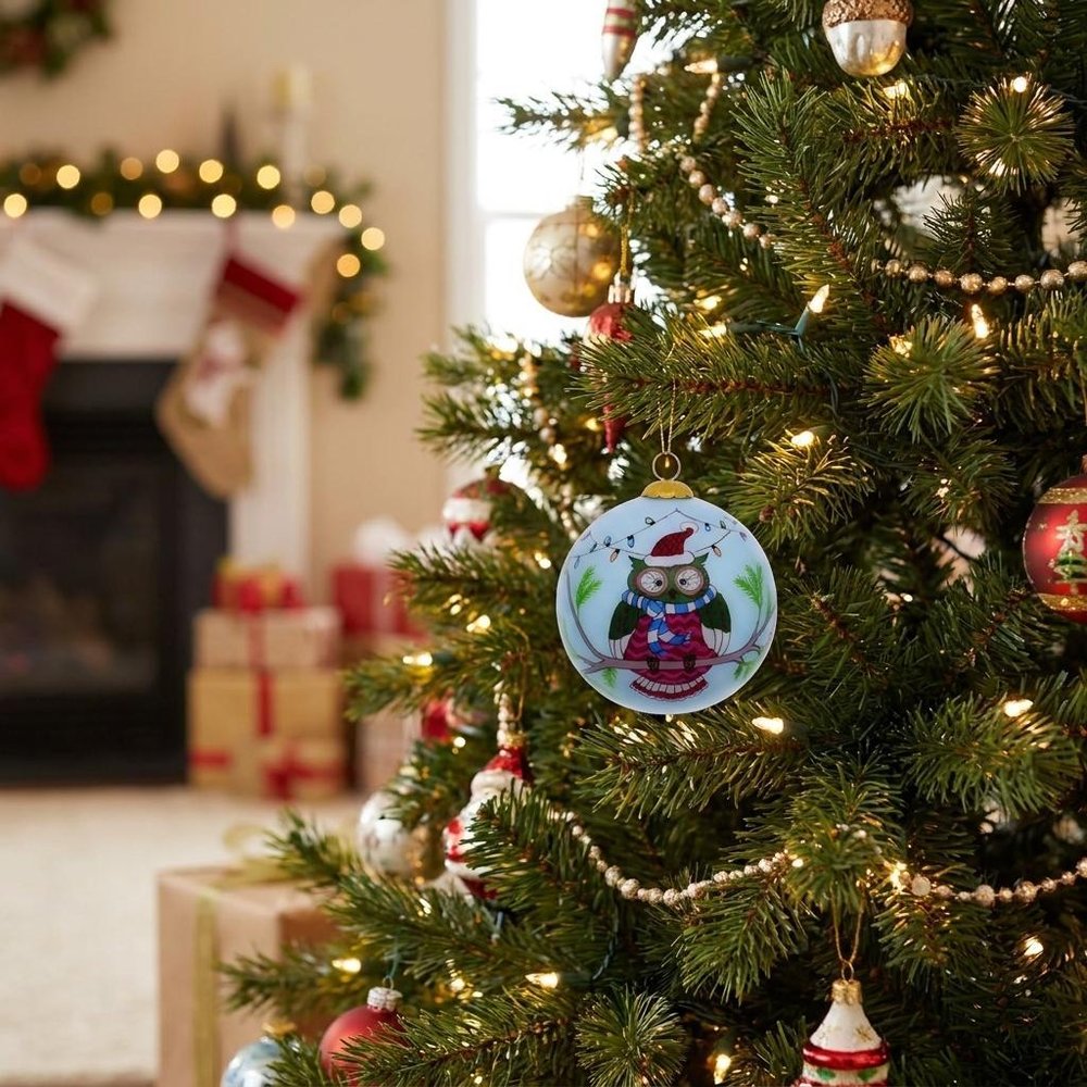 Green Red And White Glass Ball Ornament