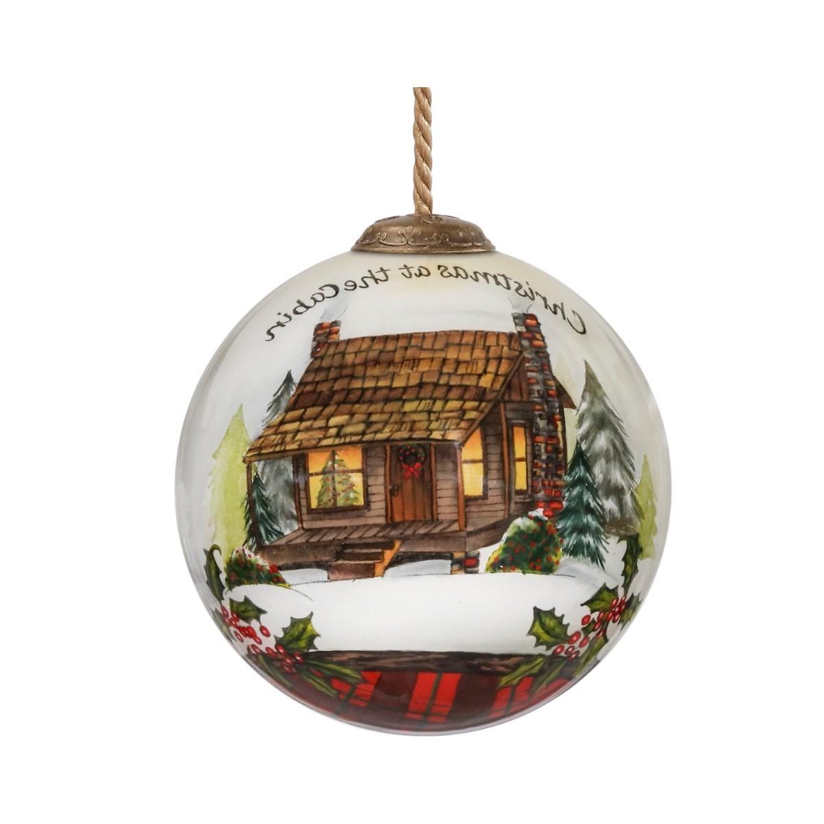 Vintage Christmas at the Cabin Hand Painted Mouth Blown Glass Ornament