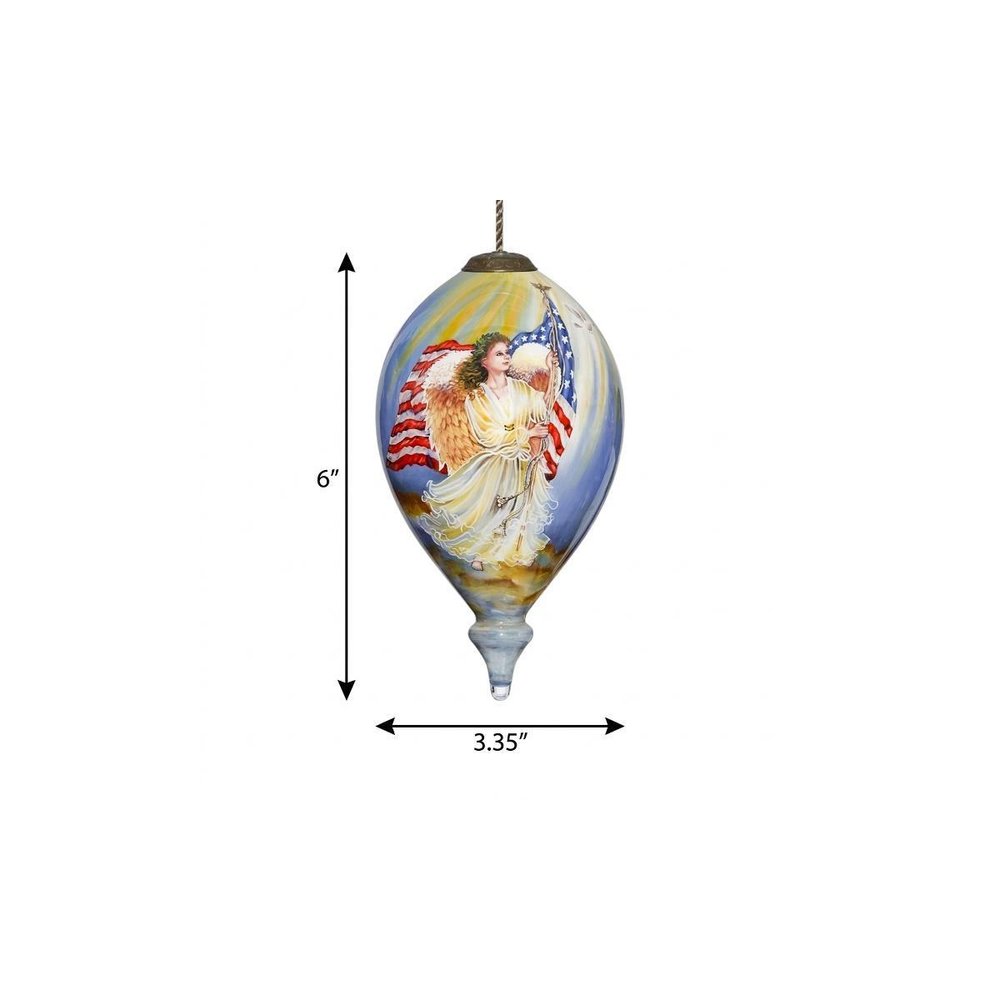 American Flag Angel Hand Painted Mouth Blown Glass Ornament