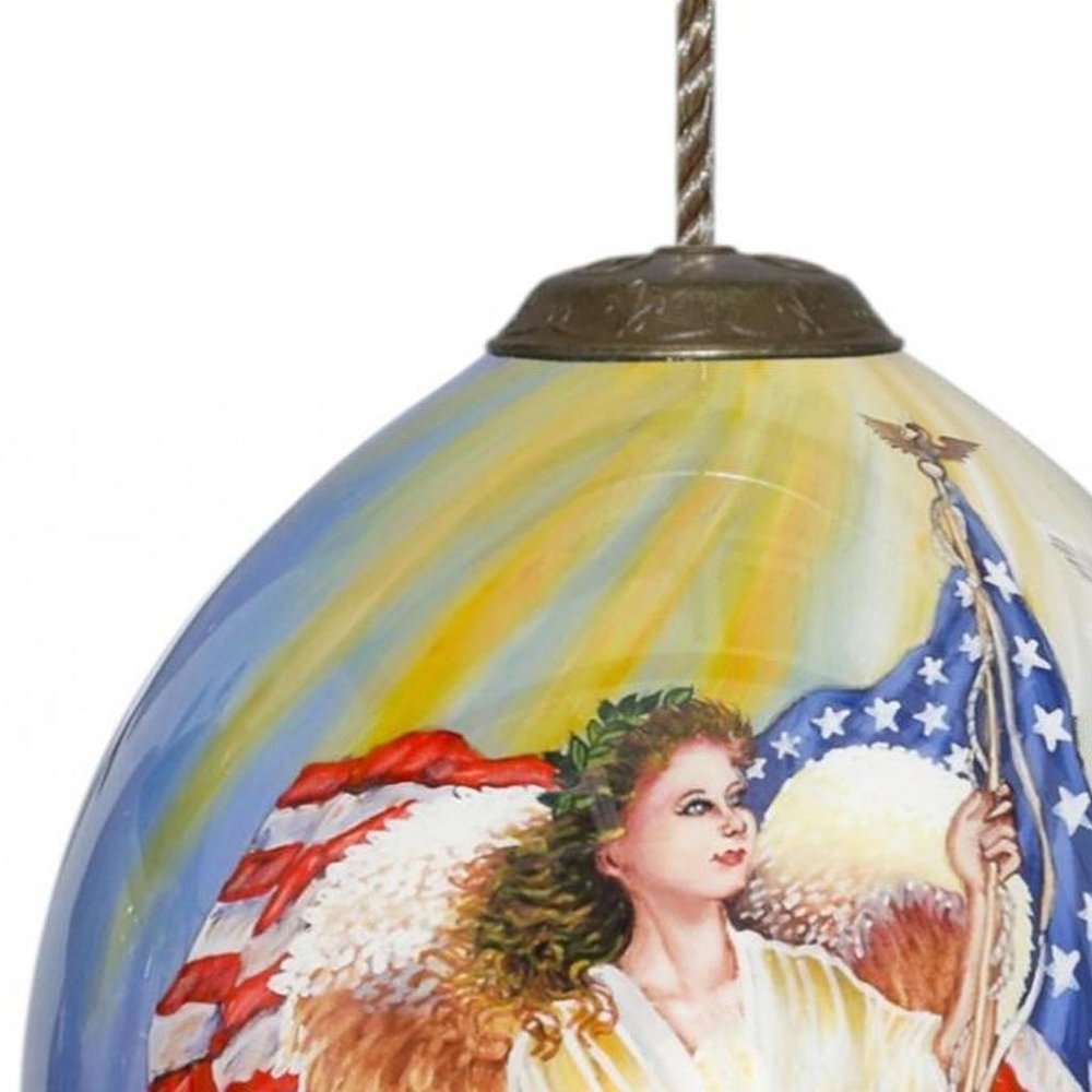 American Flag Angel Hand Painted Mouth Blown Glass Ornament