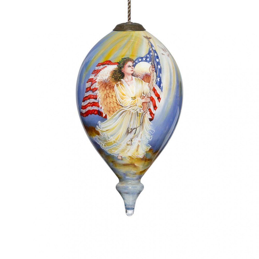 American Flag Angel Hand Painted Mouth Blown Glass Ornament