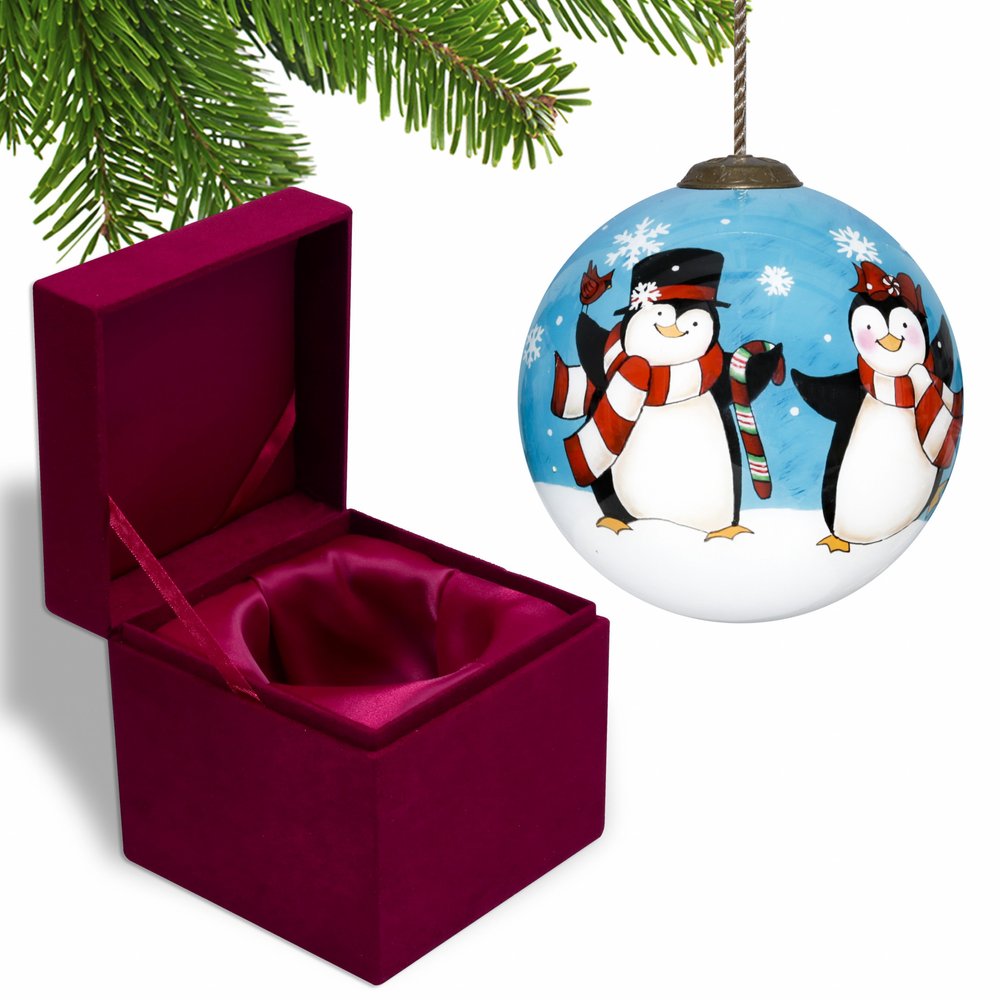 White Black And Blue Glass Ball Ornament