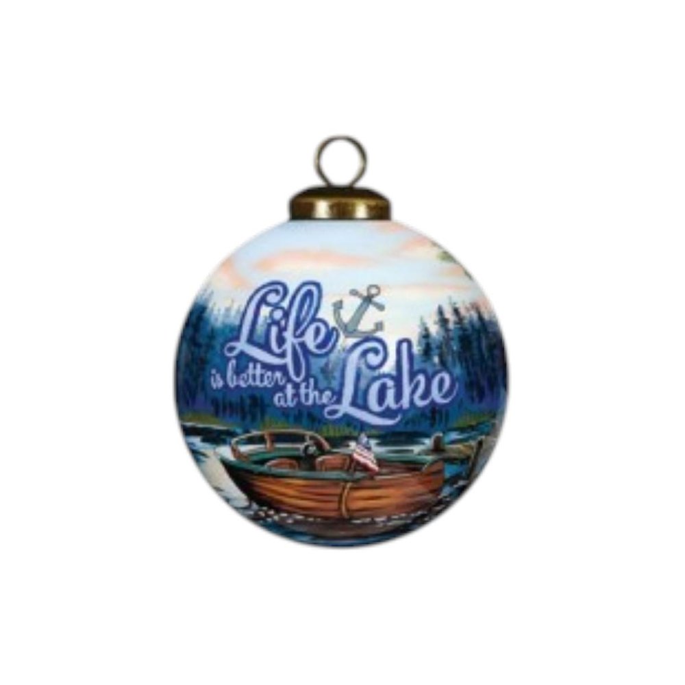 Scenic Life is Better at the Lake Hand Painted Mouth Blown Glass Ornament