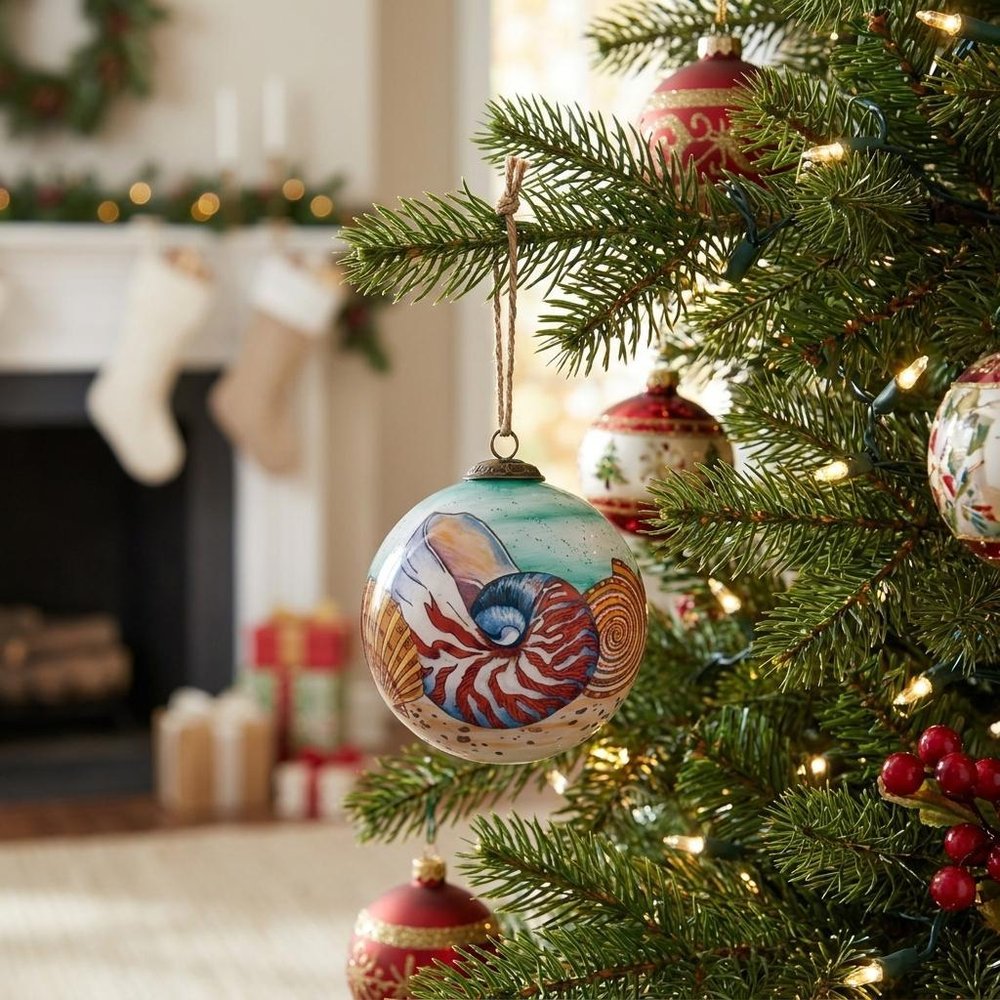 Sea Shell Hand Painted Mouth Blown Glass Ornament
