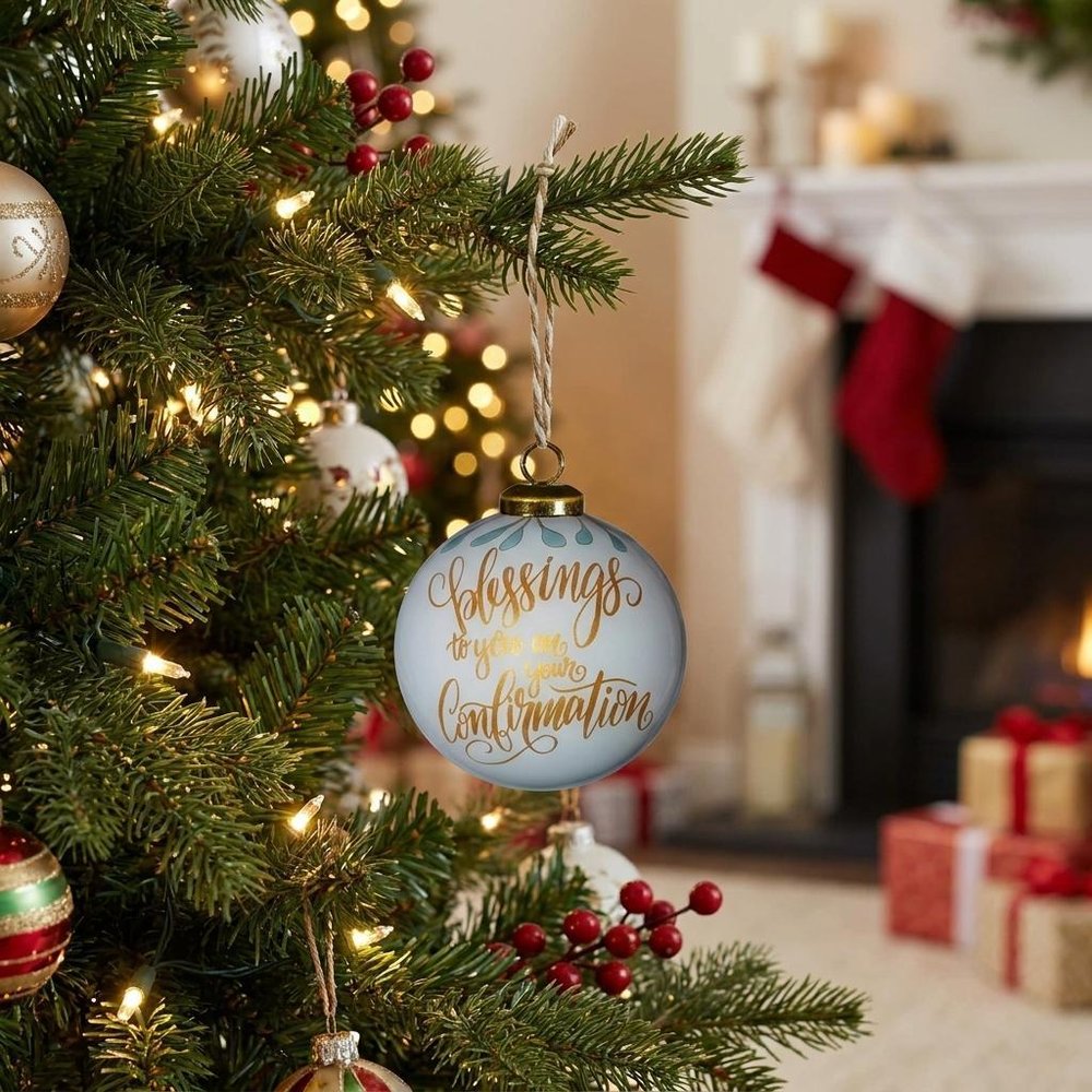 Gold Confirmation Hand Painted Mouth Blown Glass Ornament
