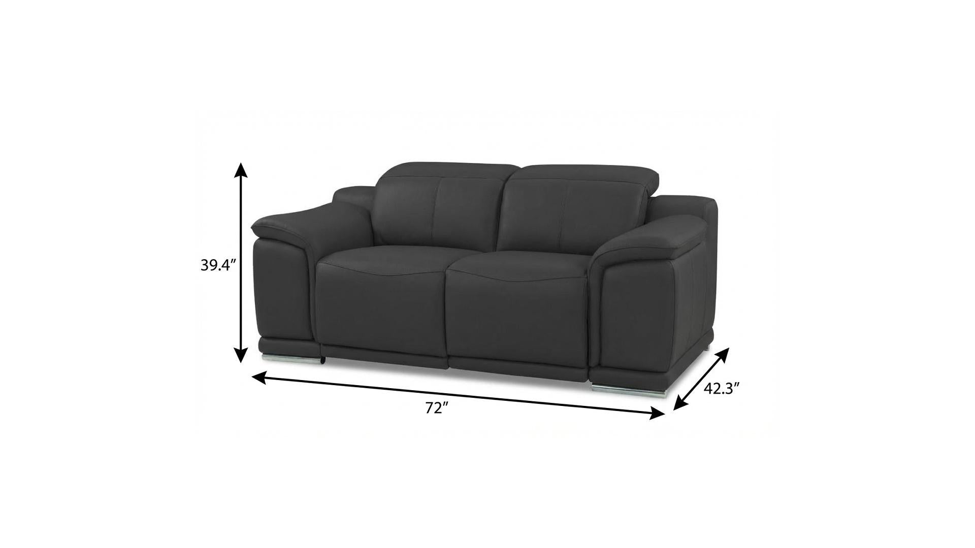72" Gray And Silver Italian Leather Power Reclining Loveseat