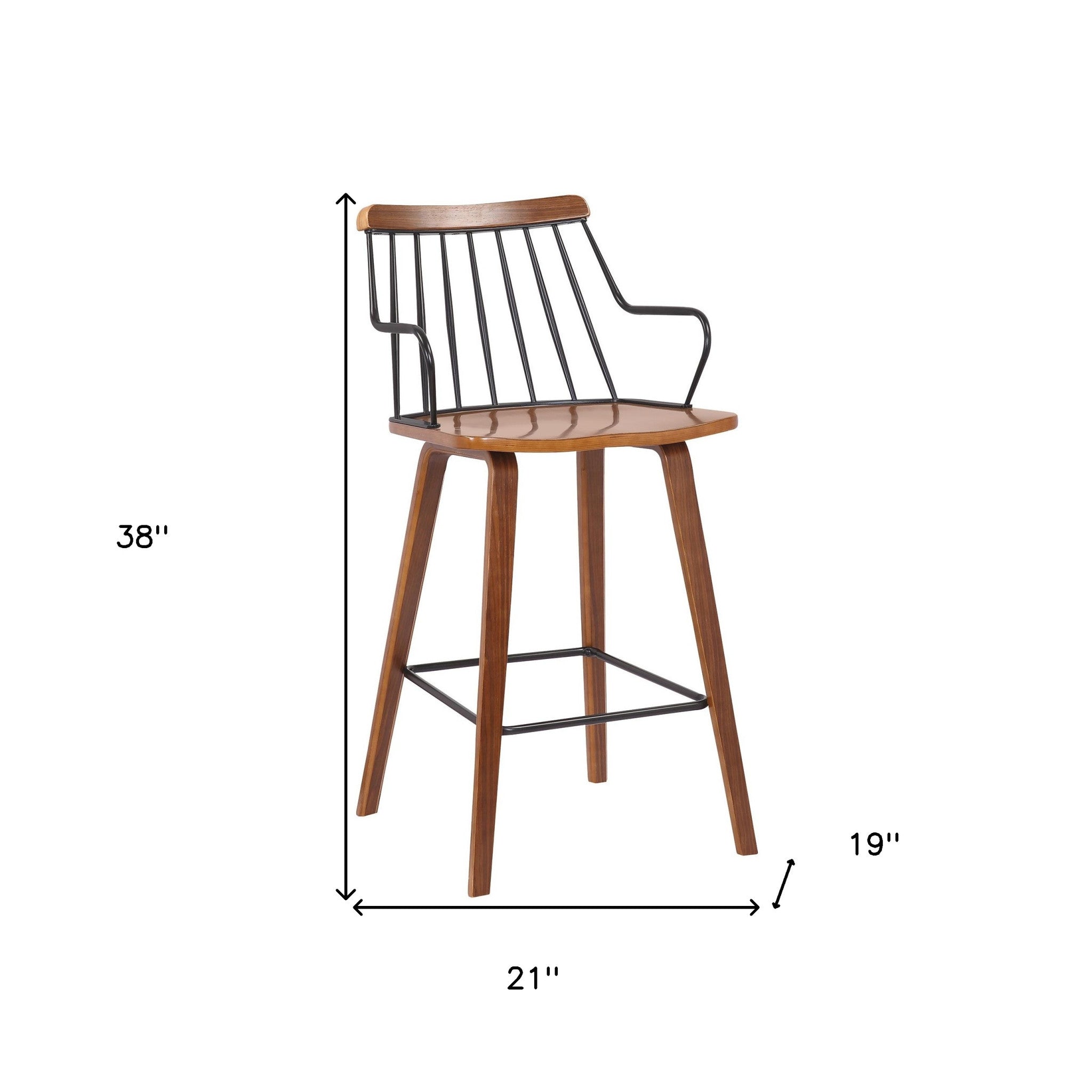 26" Brown Manufactured Wood and Iron Counter Height Bar Chair