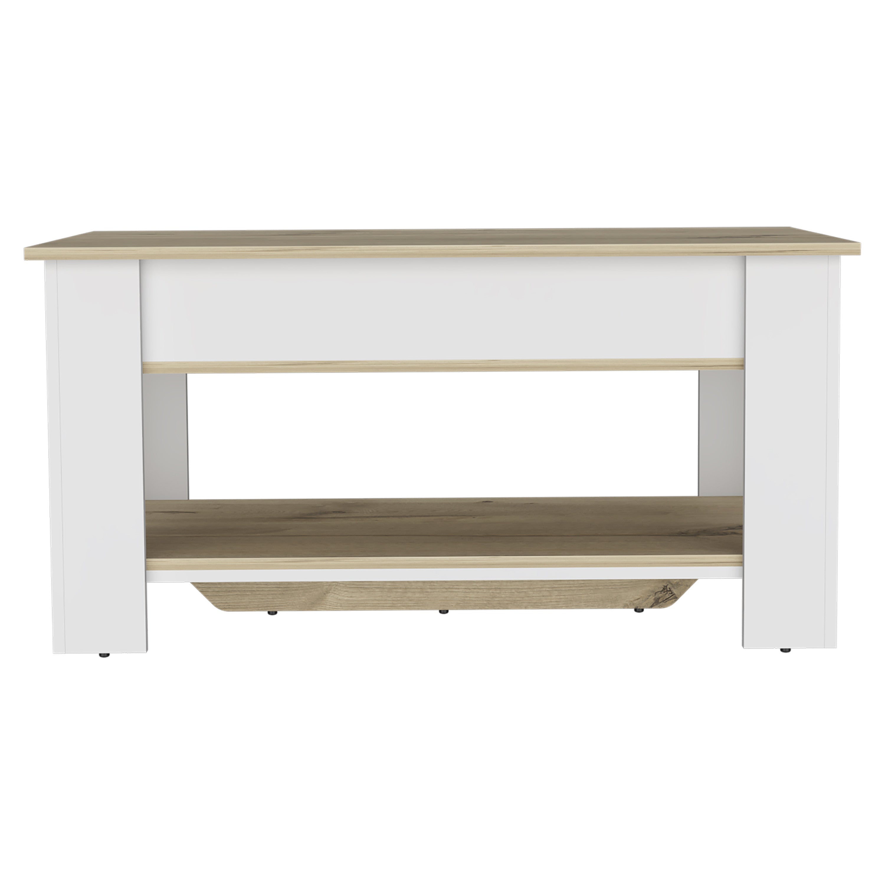 40" Natural and White Wood Storage Bench With Flip Top Shoe Storage And Shelves