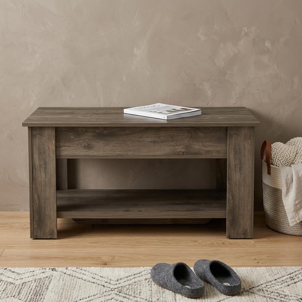 40" Dark Brown Wood Storage Bench With Flip Top Shoe Storage And Shelves