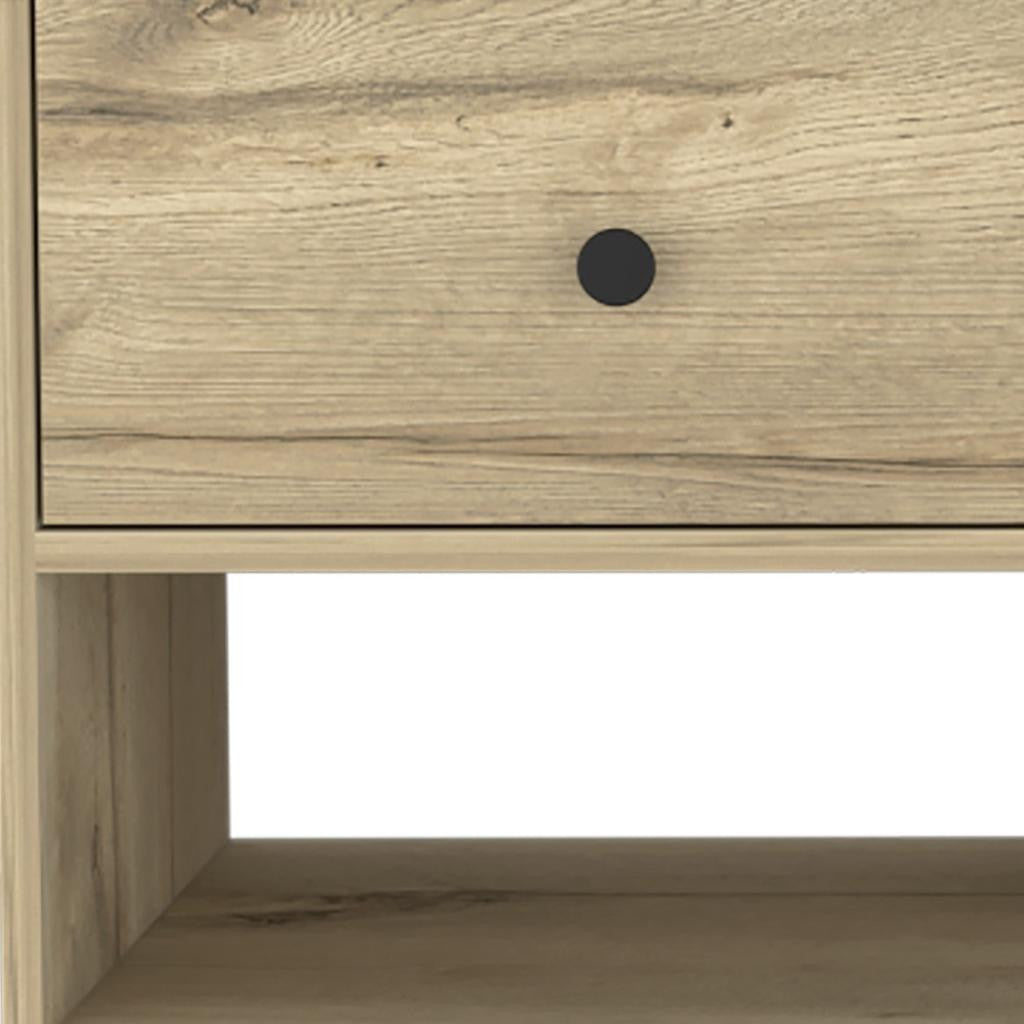 36" Natural and Oak Wood Storage Bench With Drawers Shoe Storage And Shelves