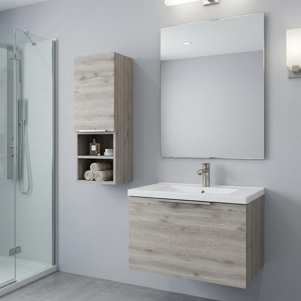 12" Light Gray Wood Floating Single Door Bathroom Vanity