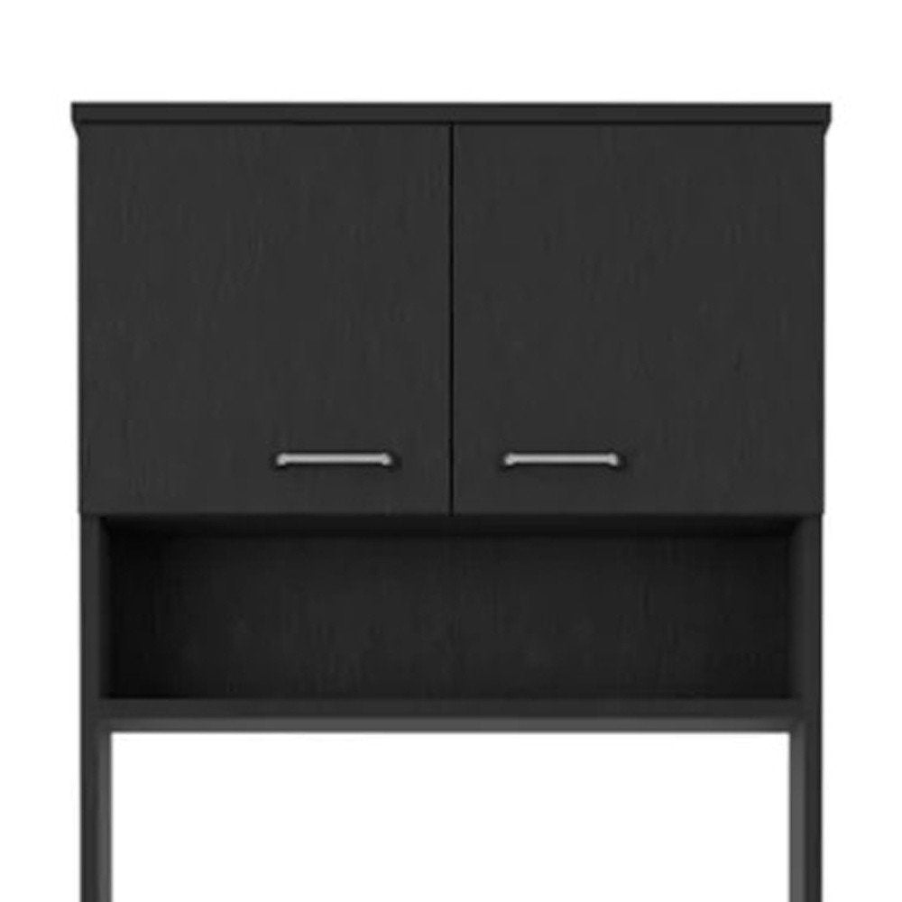 67" Black Wood Four Door Pantry Or Storage Closet