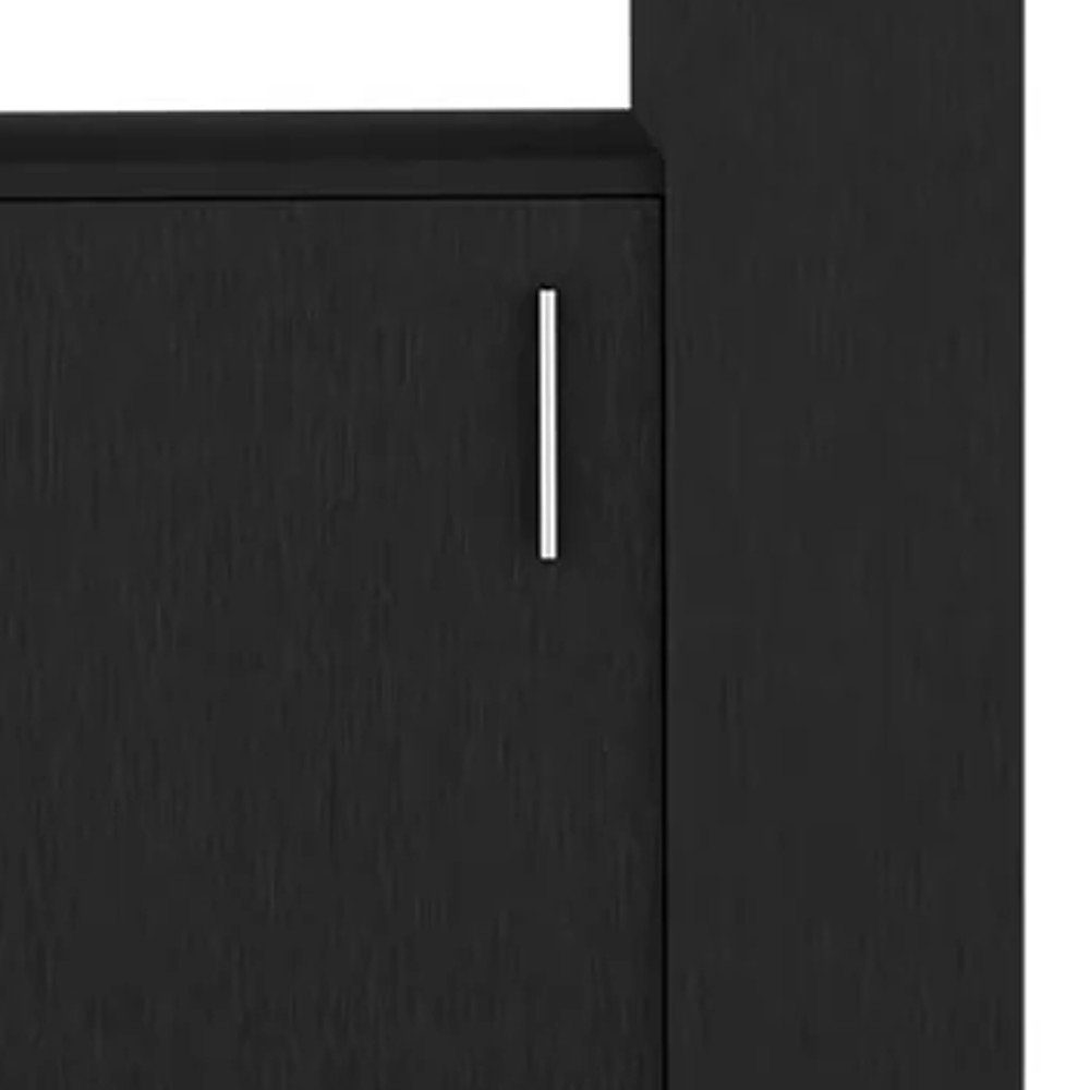 24" Black Wood Flat Door Rolling Kitchen Cart With Storage