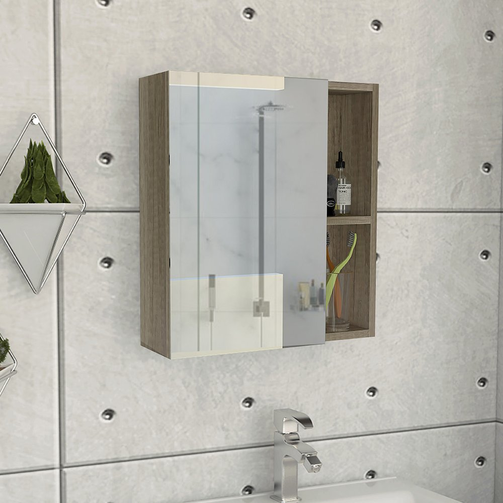 18" Natural Wood Floating Single Door Bathroom Vanity And Medicine Cabinet With Mirror