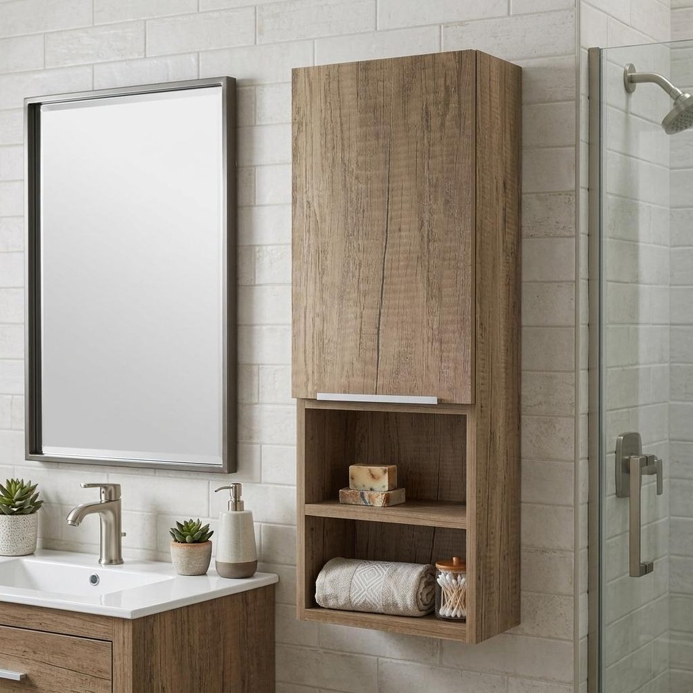12" Natural Wood Wall Mounted Shaker Style Single Door Medicine Cabinet