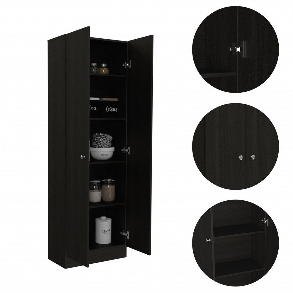 71" Black Wood Pantry Or Storage Closet
