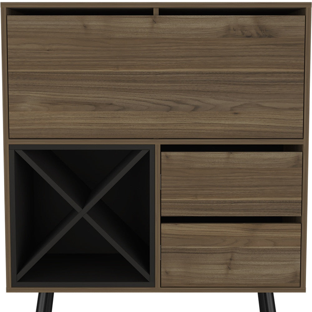 46" Dark Brown and Black Wood Console Bar Cabinet With Single Door And Two Drawers