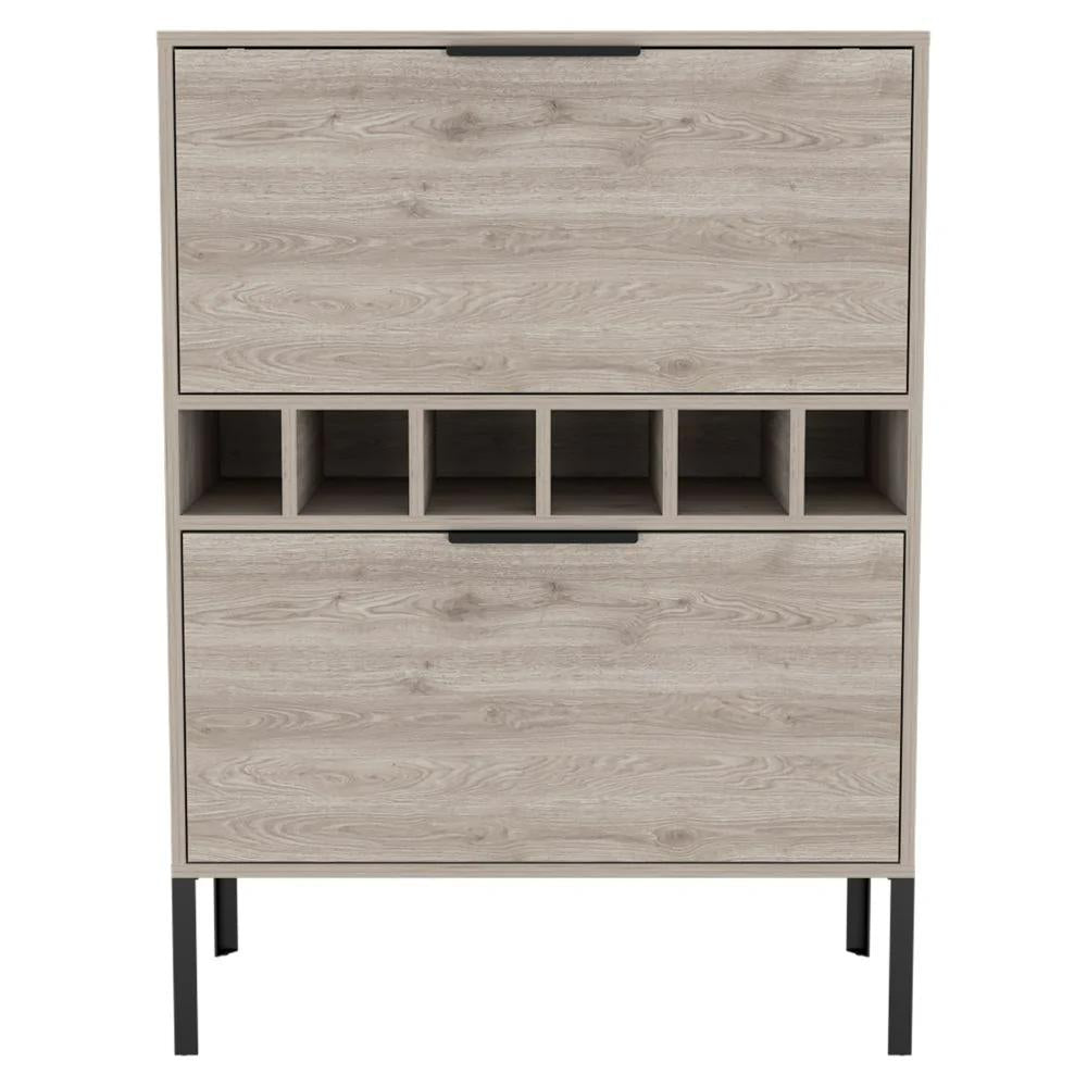 43" Light Gray and Black Wood Console Bar Cabinet With Two Doors