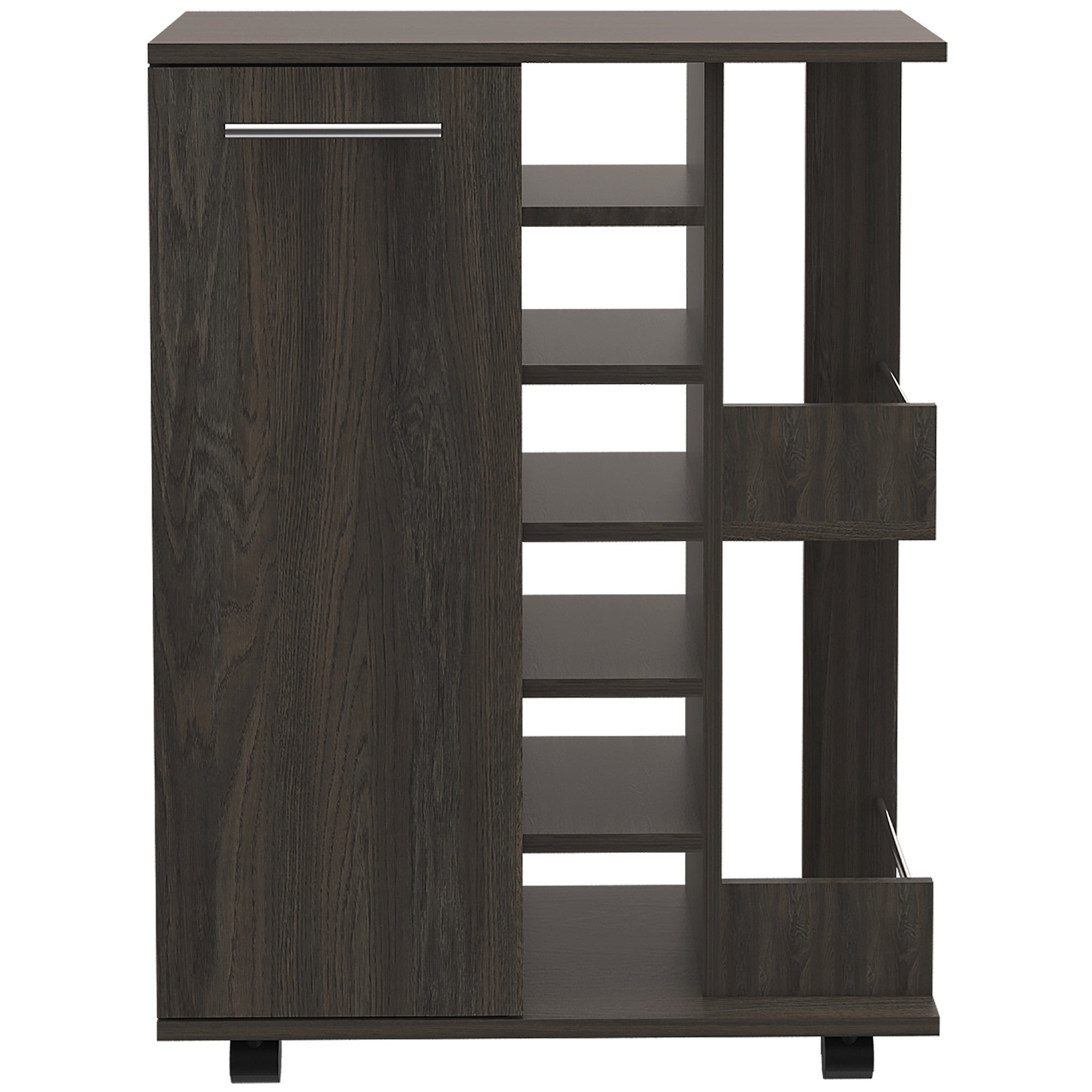 24" Espresso Wood Flat Door Rolling Kitchen Cart With Storage