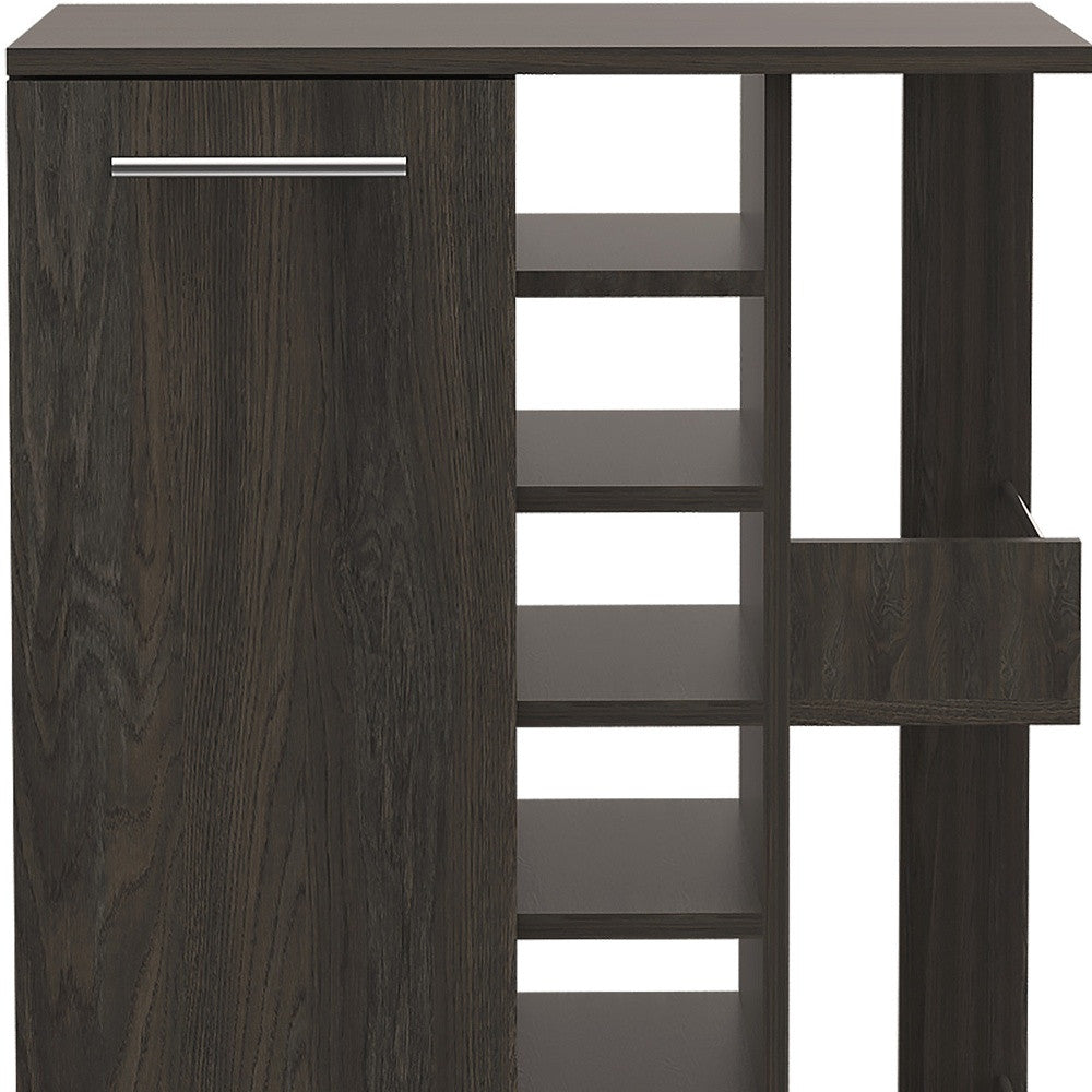24" Espresso Wood Flat Door Rolling Kitchen Cart With Storage