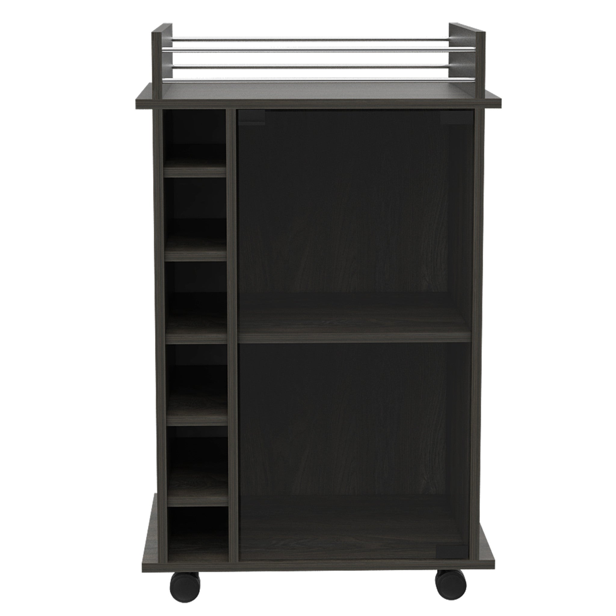 22" Espresso Wood Rolling Bar Cart With Wine Storage