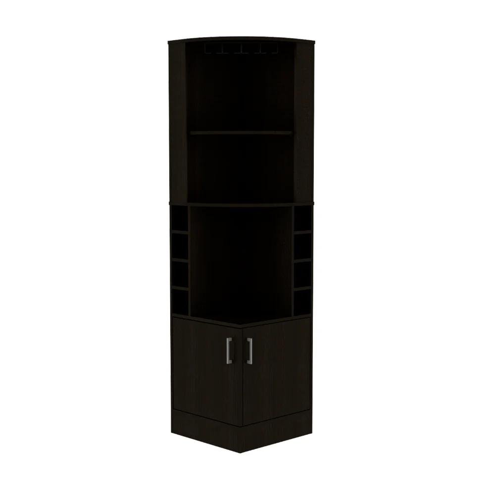 71" Black Wood Corner Bar Cabinet With Two Doors