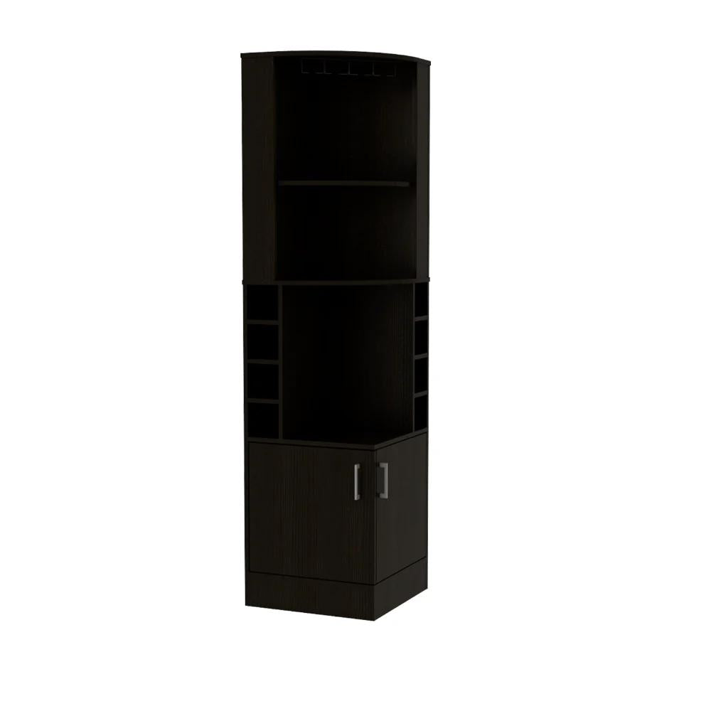 71" Black Wood Corner Bar Cabinet With Two Doors