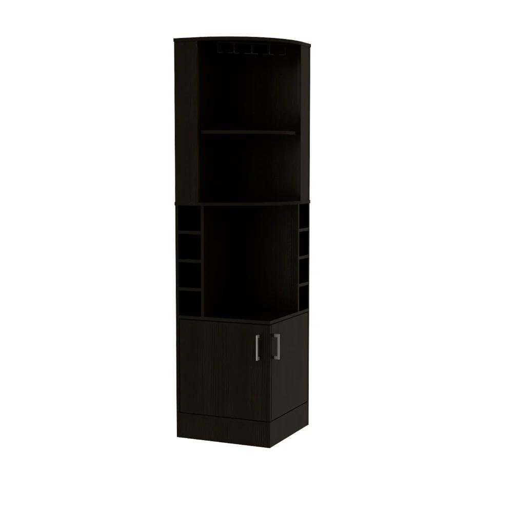 71" Black Wood Corner Bar Cabinet With Two Doors