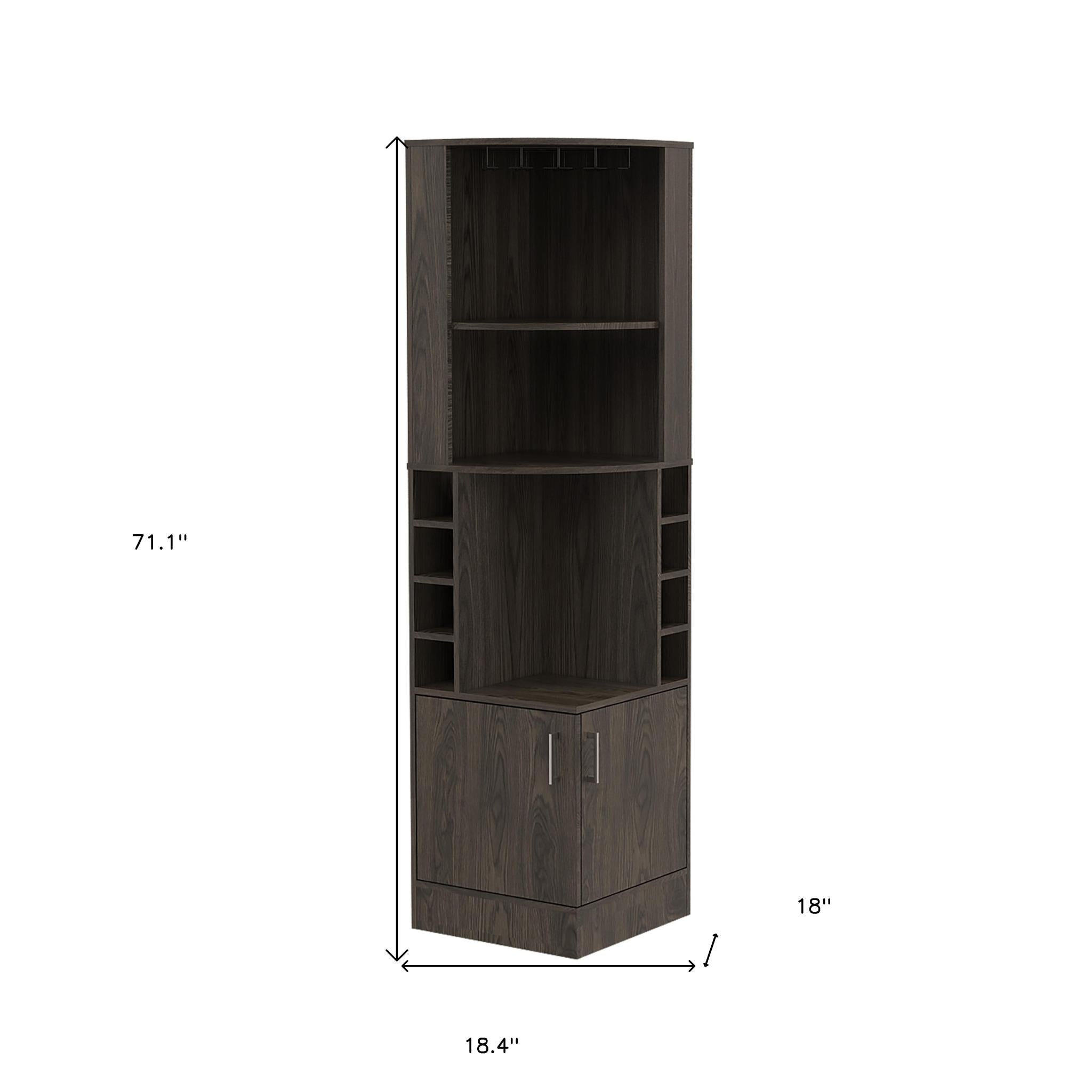 71" Dark Brown Wood Corner Bar Cabinet With Two Doors