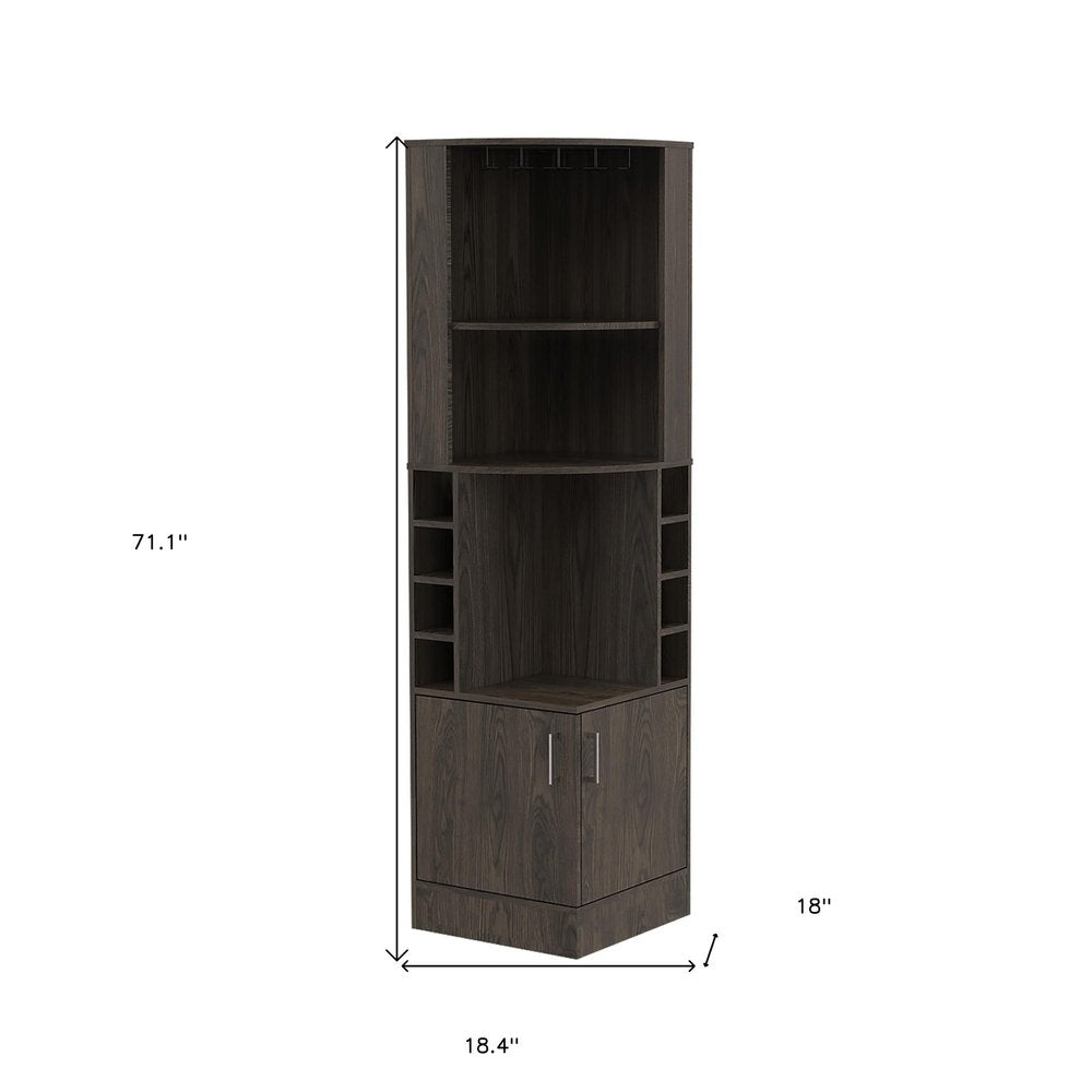 71" Dark Brown Wood Corner Bar Cabinet With Two Doors
