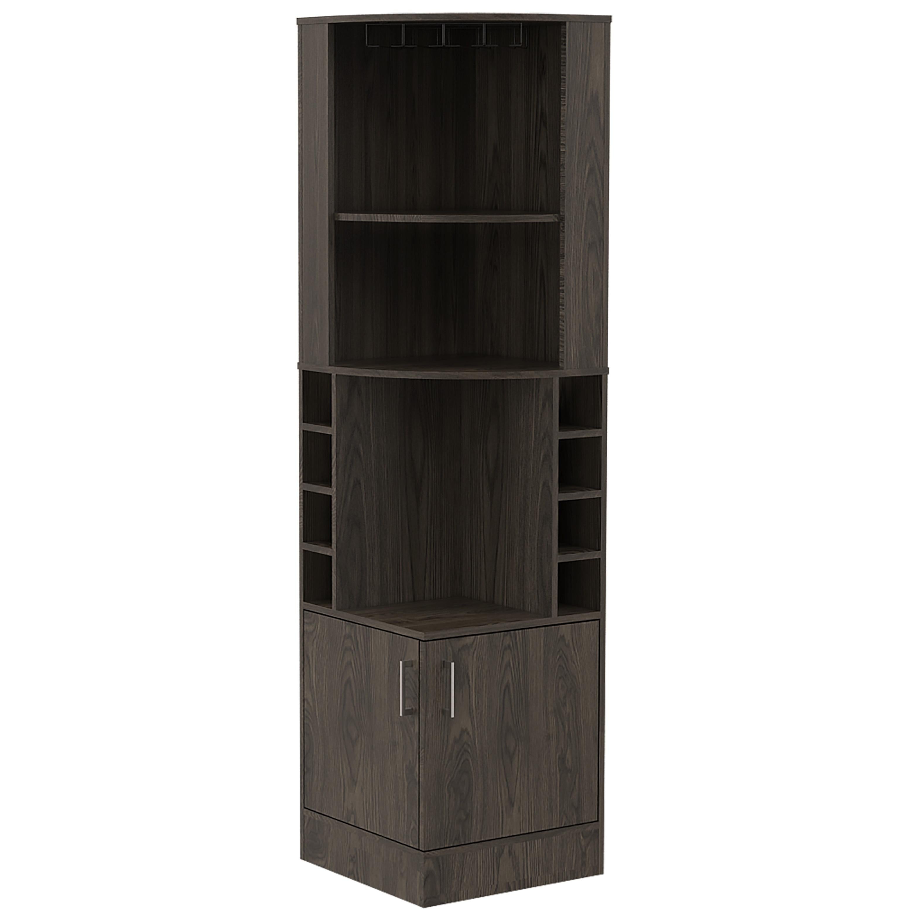 71" Dark Brown Wood Corner Bar Cabinet With Two Doors