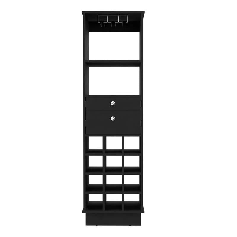 63" Black Wood Bar Cabinet With Two Drawers