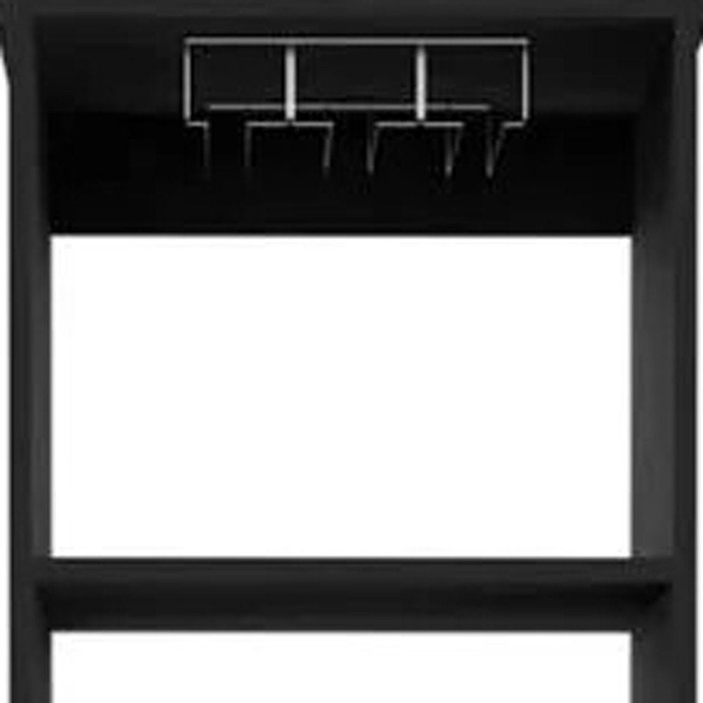 63" Black Wood Bar Cabinet With Two Drawers