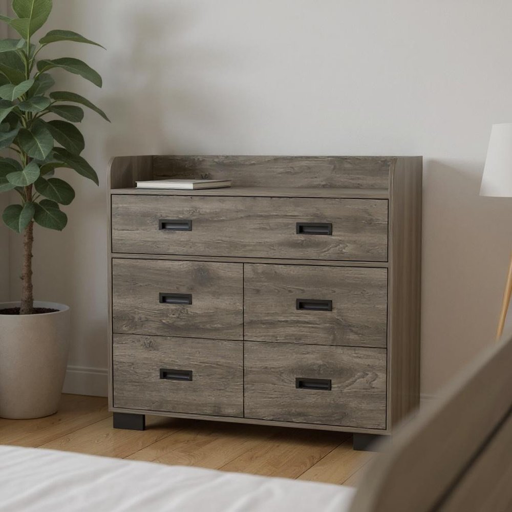 33" Dark Brown Manufactured Wood Five Drawer Dresser