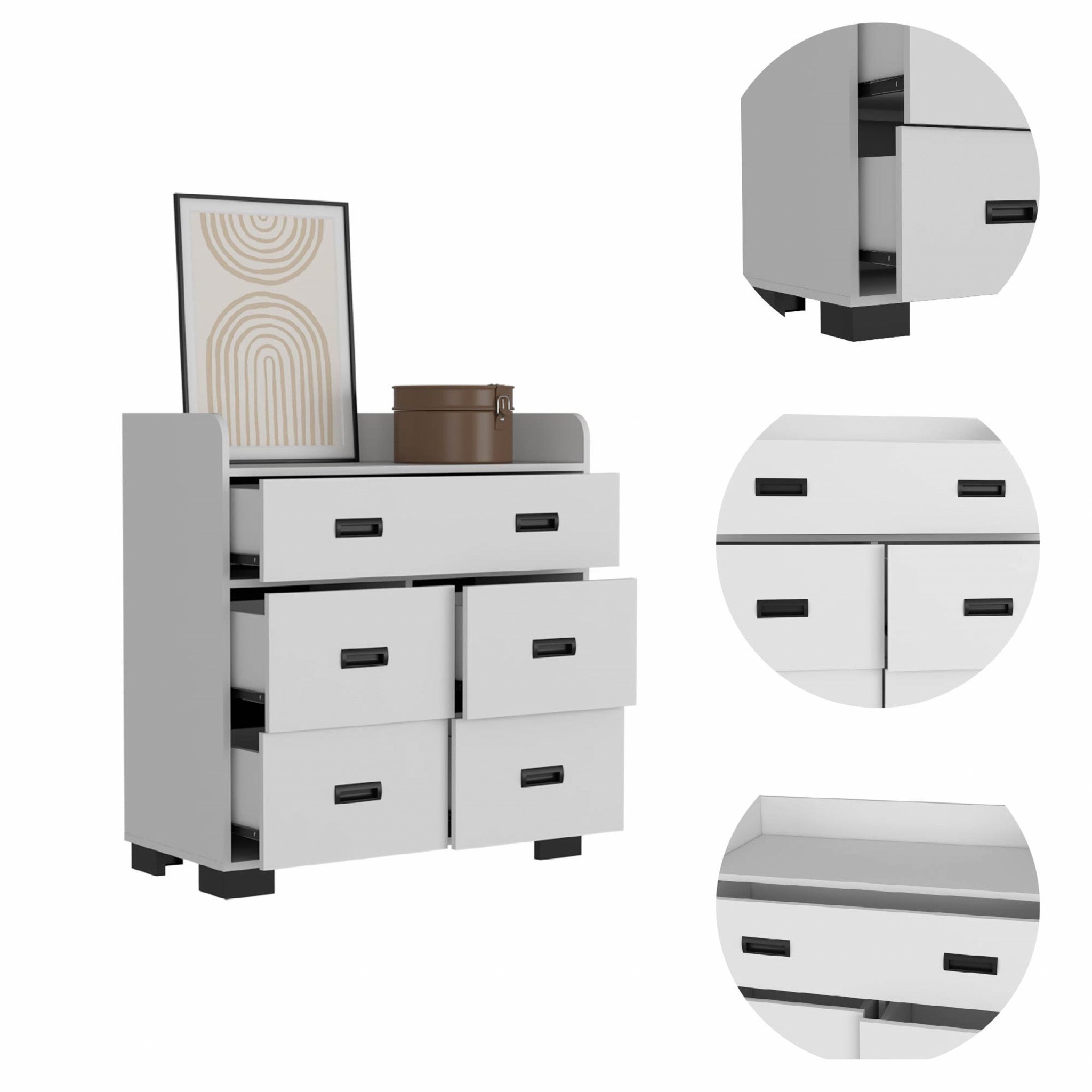 33" White Manufactured Wood Five Drawer Dresser