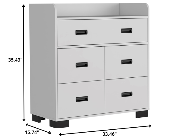 33" White Five Drawer Dresser