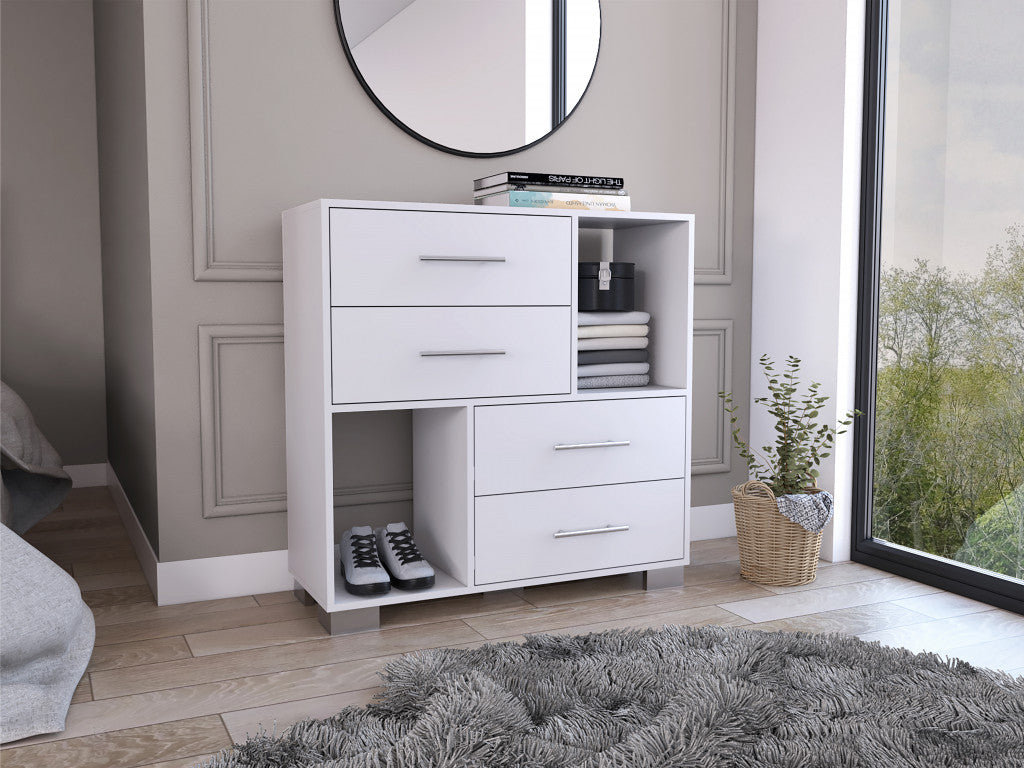 35" White Manufactured Wood Four Drawer Dresser