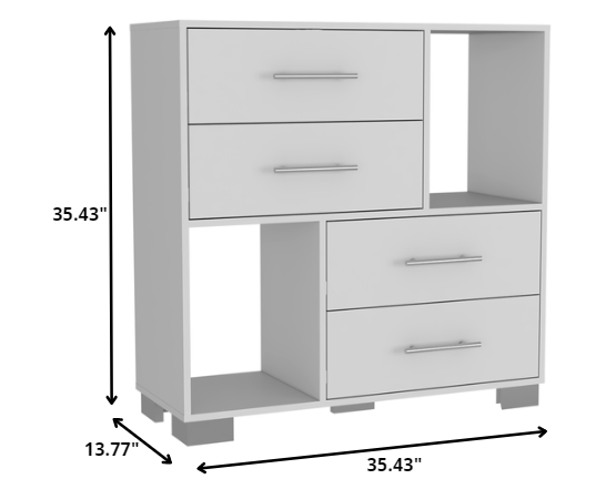 35" White Manufactured Wood Four Drawer Dresser