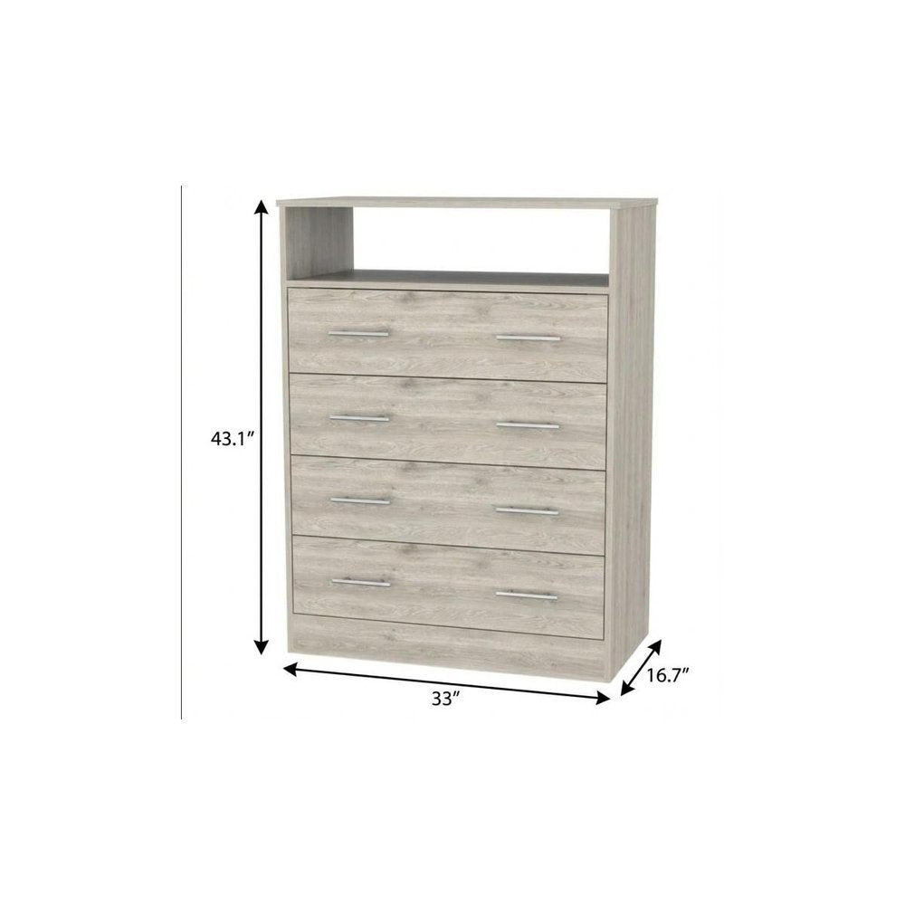 33" Light Grey Manufactured Wood Four Drawer Dresser