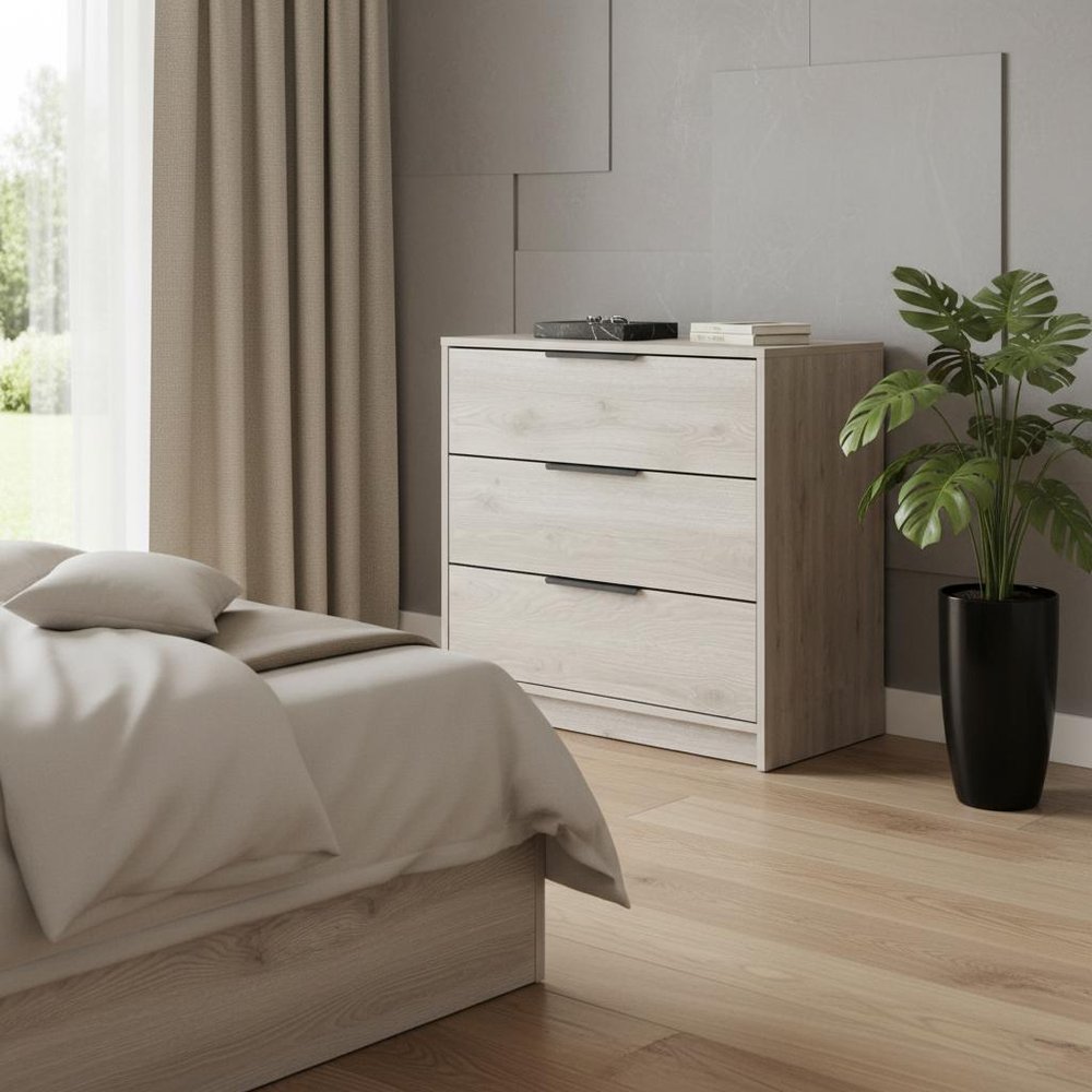 28" Light Gray Wood Three Drawer Dresser