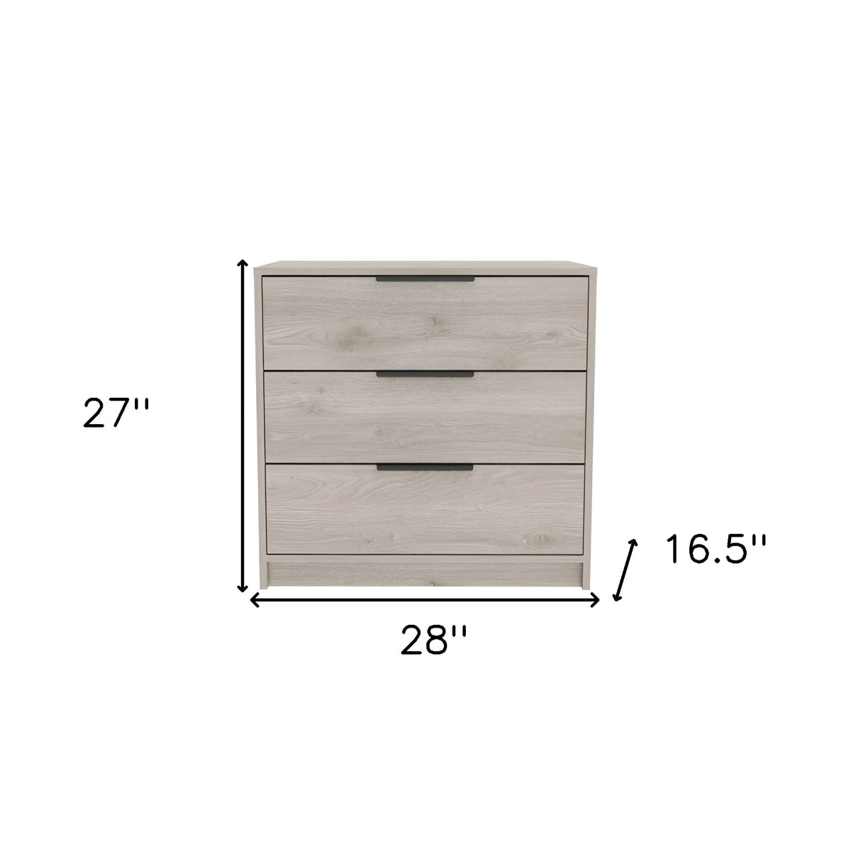 28" Light Gray Wood Three Drawer Dresser
