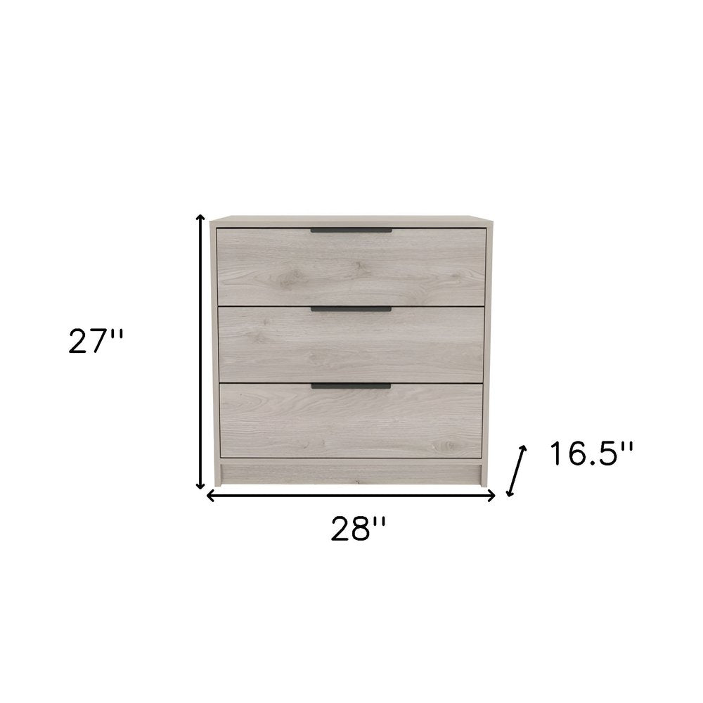 28" Light Gray Wood Three Drawer Dresser